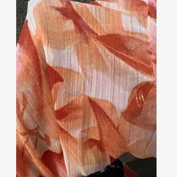 Floral Print Sheer Tie Front Long Sleeve Button Down Crop Shirt Lurex Glitter - Picture 8 of 9